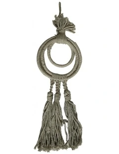 Willow & Silk 43cm Hanging 3 Ring Cotton Taupe Tassel Room Decor