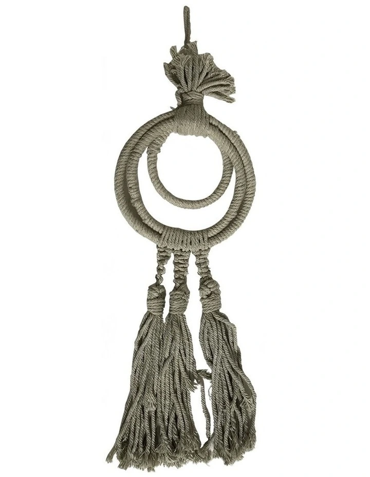 Willow & Silk 43cm Hanging 3 Ring Cotton Taupe Tassel Room Decor image 1