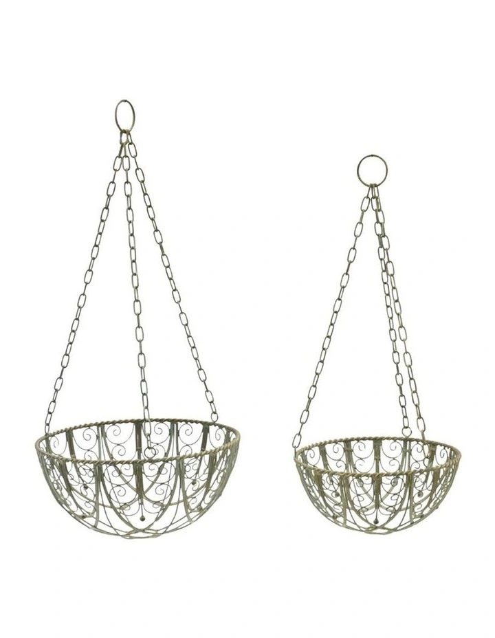 Willow & Silk Set/2 Riviera Hanging Planter Baskets 33x33x69/27x27x60cm image 1