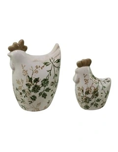 Willow & Silk Set/2 Ass Size Green Leaf Chooks 10.5x8x14.5cm/9x6x11.5cm
