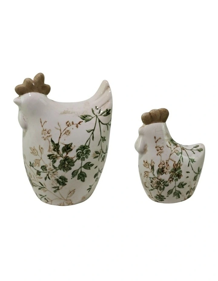 Willow & Silk Set/2 Ass Size Green Leaf Chooks 10.5x8x14.5cm/9x6x11.5cm image 1