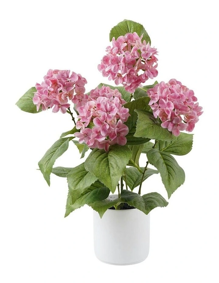 Willow & Silk Potted Artificial Blush Bloom Pink Hydrangea 35x35x50cm image 2