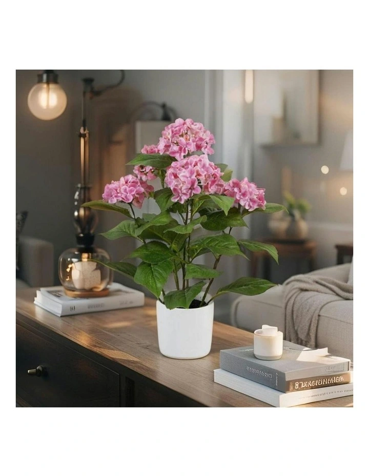 Willow & Silk Potted Artificial Blush Bloom Pink Hydrangea 35x35x50cm image 5