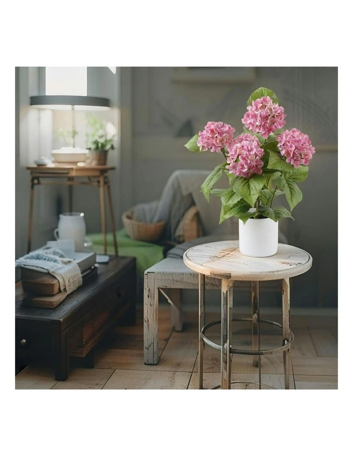 Willow & Silk Potted Artificial Blush Bloom Pink Hydrangea 35x35x50cm image 6