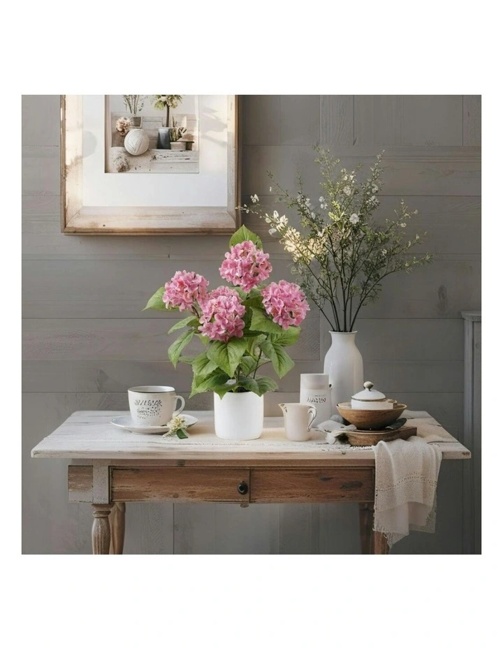 Willow & Silk Potted Artificial Blush Bloom Pink Hydrangea 35x35x50cm image 7