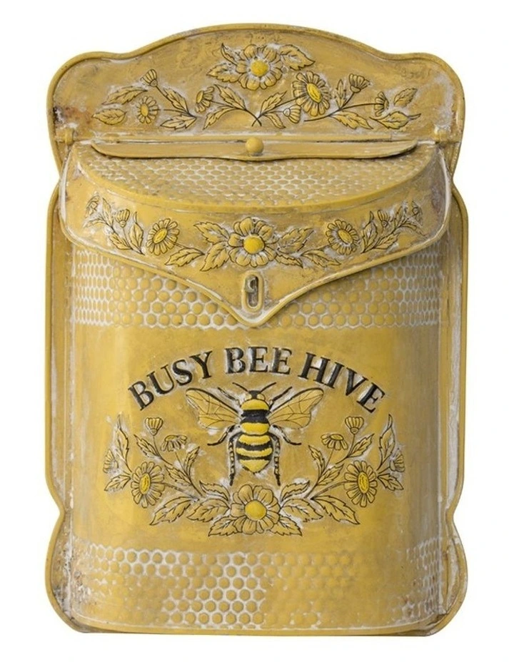 Willow & Silk Vintage Busy Bee Hive Post Box - Distressed Yellow image 1
