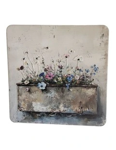 Willow & Silk Flower Scene Pressed Metal Textured Wall Art 45x0.5x45cm