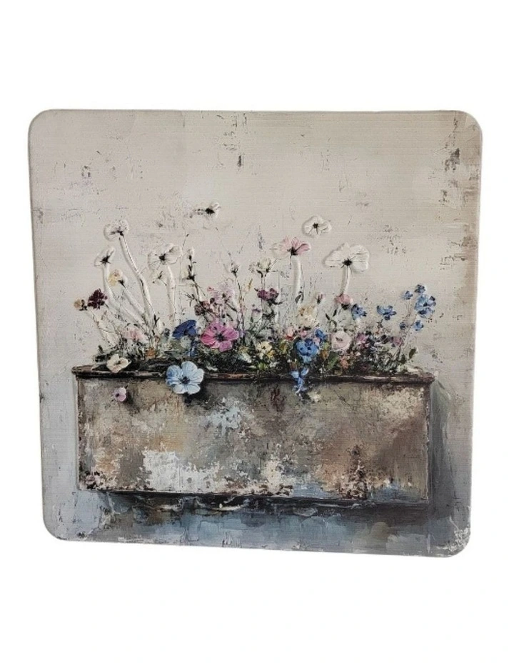 Willow & Silk Flower Scene Pressed Metal Textured Wall Art 45x0.5x45cm image 1