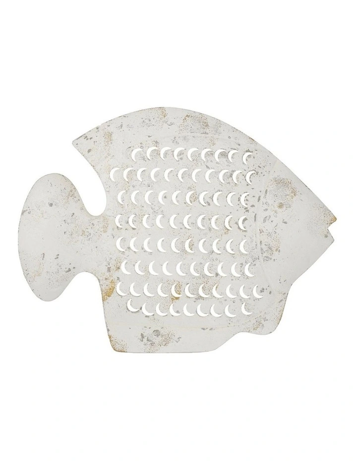 Willow & Silk Metal 49cm White Fish with Scales Wall Art image 1