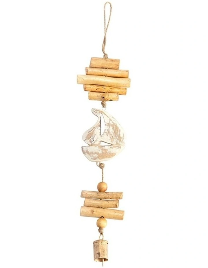 Willow & Silk Handmade 52cm Wooden Hanging Sailboat w/ Bell Decor image 1