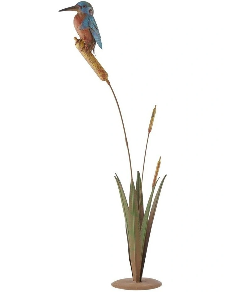 Willow & Silk Tranquil Kingfisher on Bulrush Garden Statue image 1