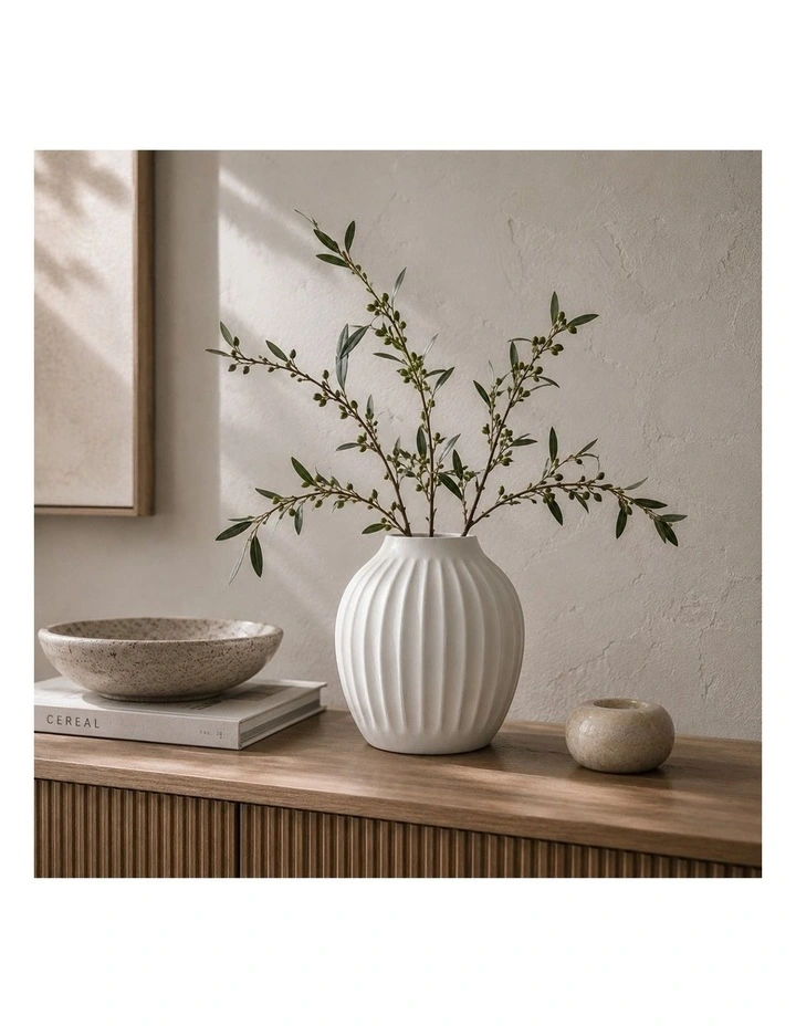 Vela Fluted White Ceramic Decorative Vase | 22cm image 2