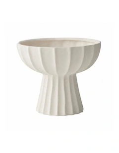 Vela Fluted White Ceramic Pedestal Bowl | 23cm