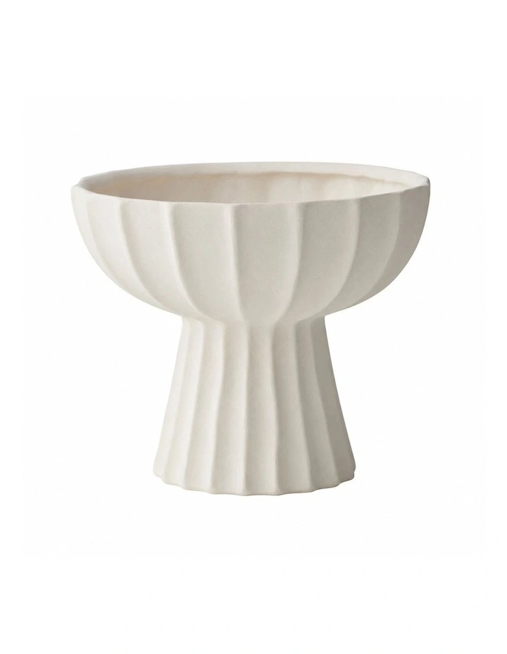 Vela Fluted White Ceramic Pedestal Bowl | 23cm image 1