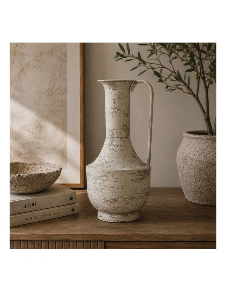 Luma Brushed White Iron Urn Vase | 40cm image 2