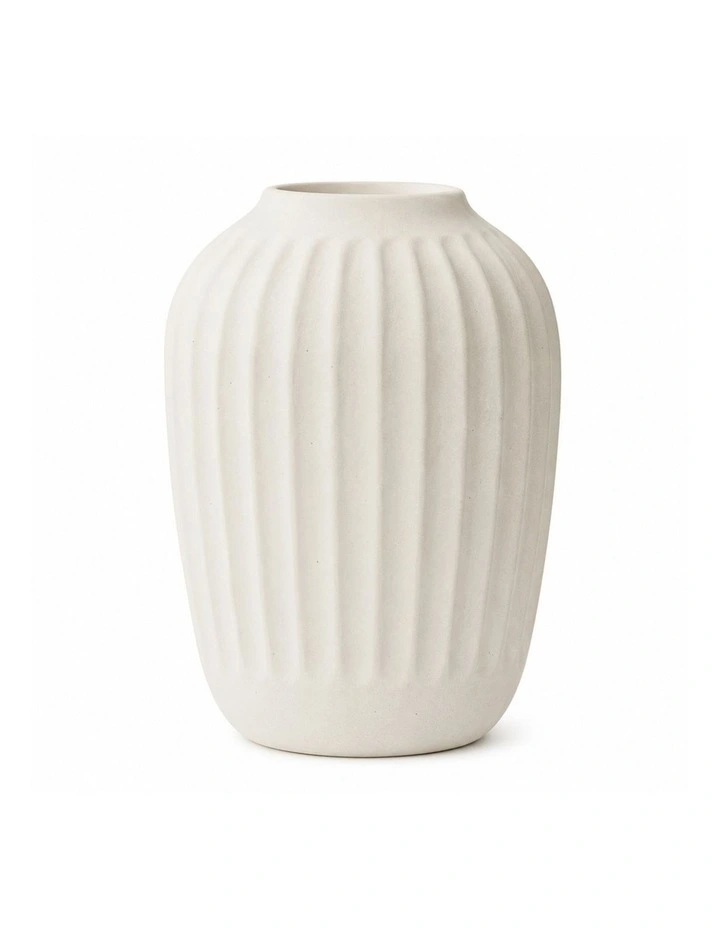 Vela Fluted White Ceramic Decorative Vase | 27cm image 1