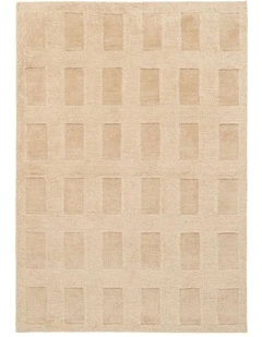 MISS AMARA SAUREN BEIGE GEOMETRIC WOOL SHAG RUG