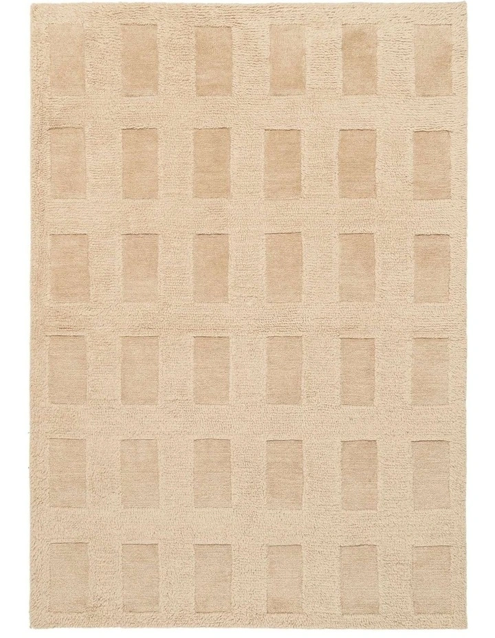 MISS AMARA  SAUREN BEIGE GEOMETRIC WOOL SHAG RUG image 1