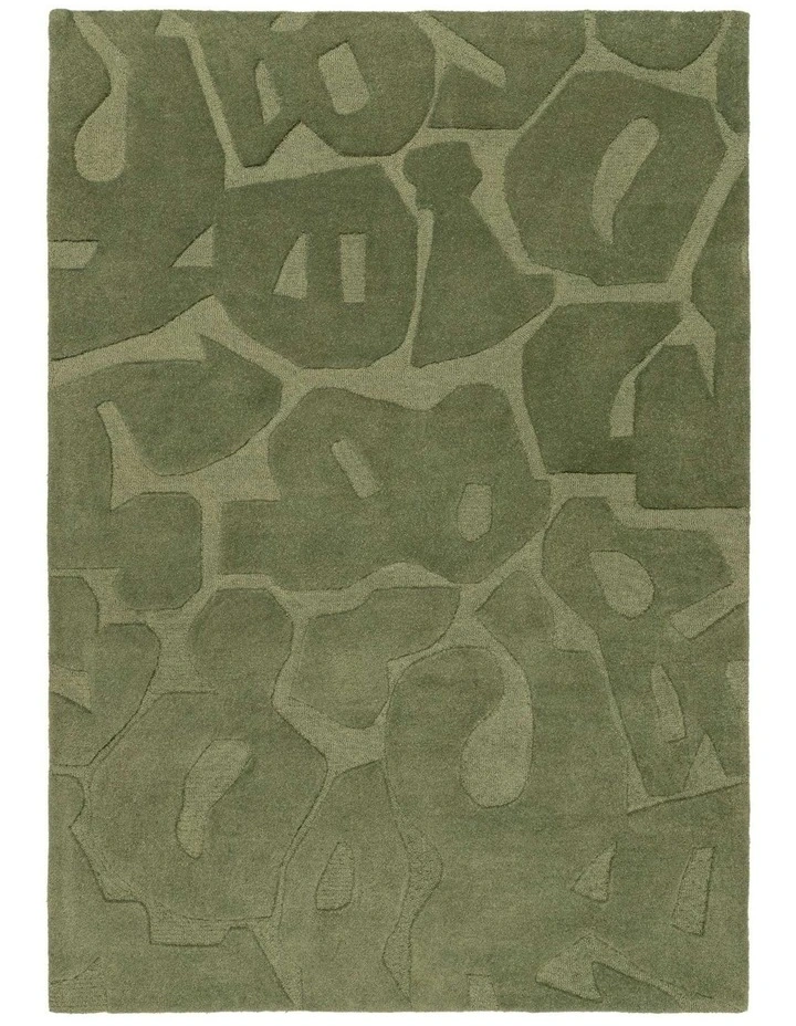 MISS AMARA  BETANIA OLIVE GREEN CARVED WOOL RUG image 1