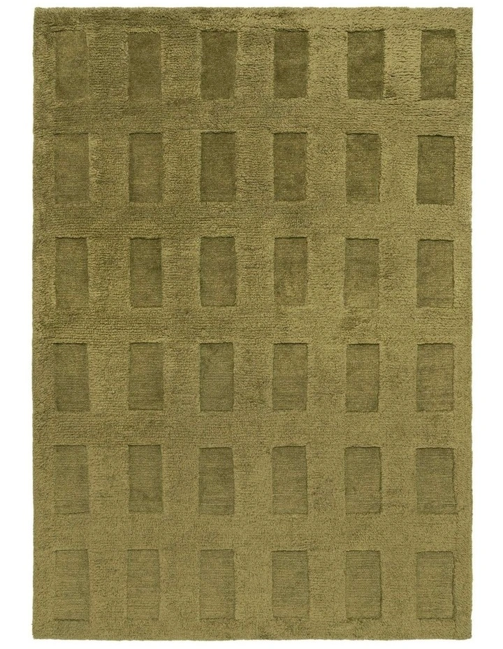 MISS AMARA KAHLEN DARK GREEN GEOMETRIC WOOL SHAG RUG image 1