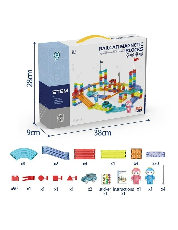Kids Magnetic Tiles Blocks Railcar Building Educational Toys Children Gift Play 154PCS image 3