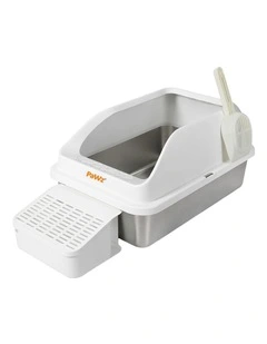 Pawz Stainless Steel Cat Litter Box Large High-Sided Easy Clean White
