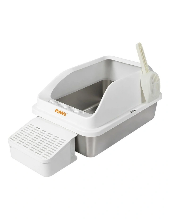 Pawz Stainless Steel Cat Litter Box Large High-Sided Easy Clean White image 1