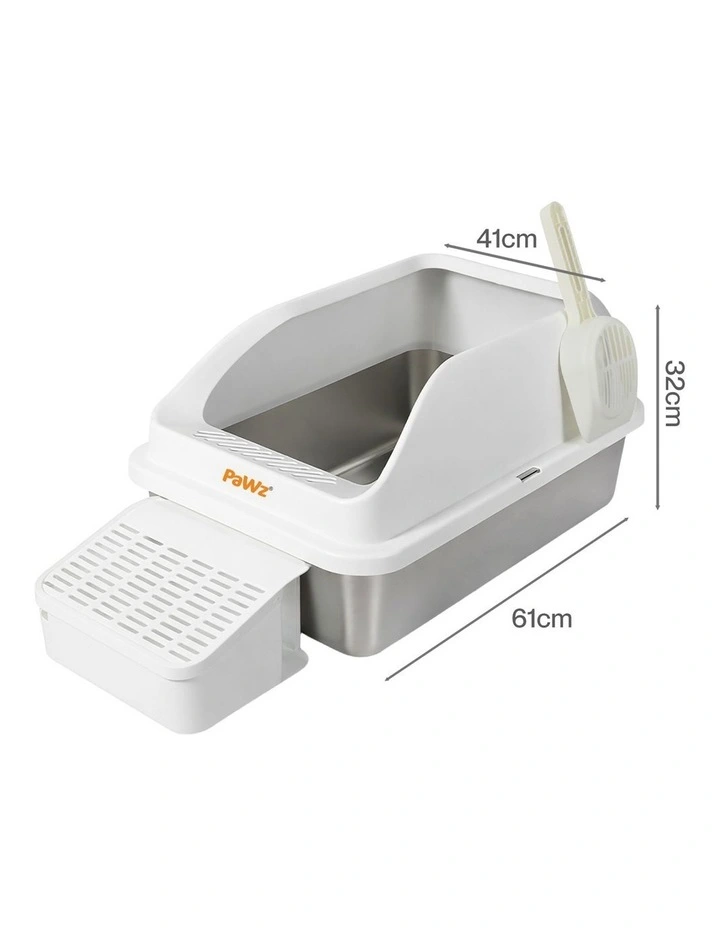 Pawz Stainless Steel Cat Litter Box Large High-Sided Easy Clean White image 3