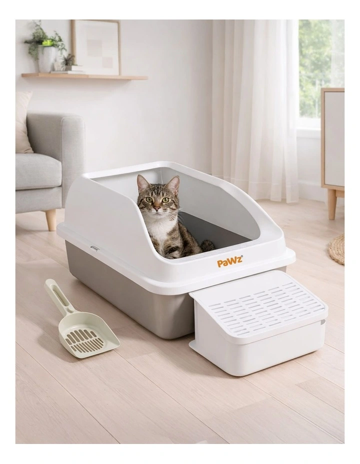 Pawz Stainless Steel Cat Litter Box Large High-Sided Easy Clean White image 7