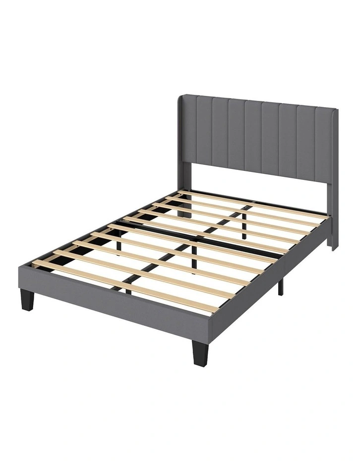 Levede Metal Wooden Bed Frame Double Panel Plush Upholstered Soft Headboard Grey image 1