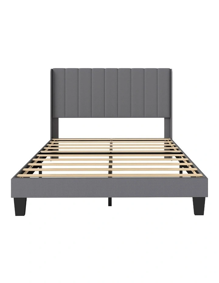 Levede Metal Wooden Bed Frame Double Panel Plush Upholstered Soft Headboard Grey image 2