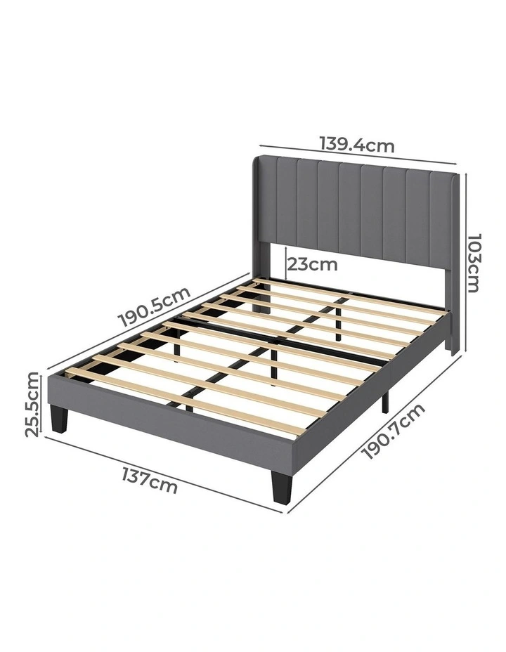 Levede Metal Wooden Bed Frame Double Panel Plush Upholstered Soft Headboard Grey image 3