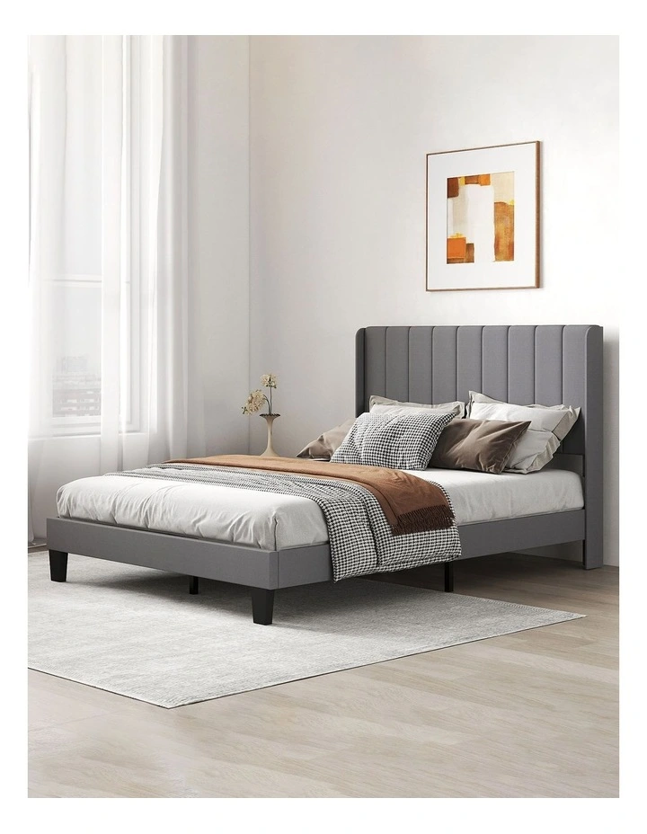 Levede Metal Wooden Bed Frame Double Panel Plush Upholstered Soft Headboard Grey image 7