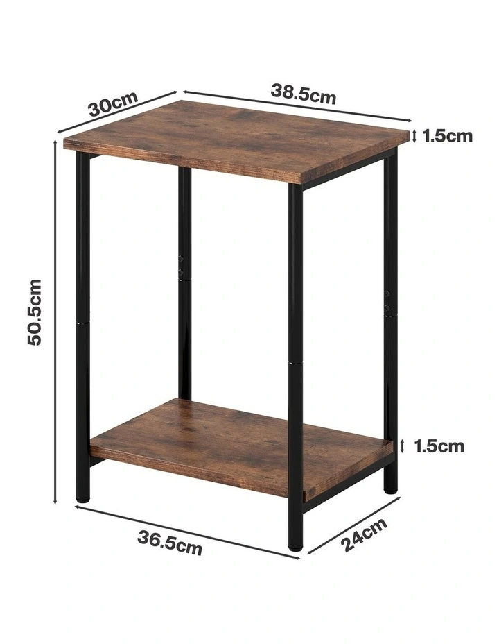 Levede Side Table 2-Tier Industrial Vintage End Table Storage Shelf Nightstand image 3