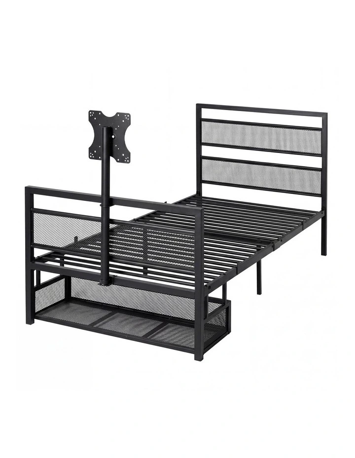 Levede Gaming Bed Frame Rotating TV Mount Storage Metal Single Bed 32in Bedroom image 1