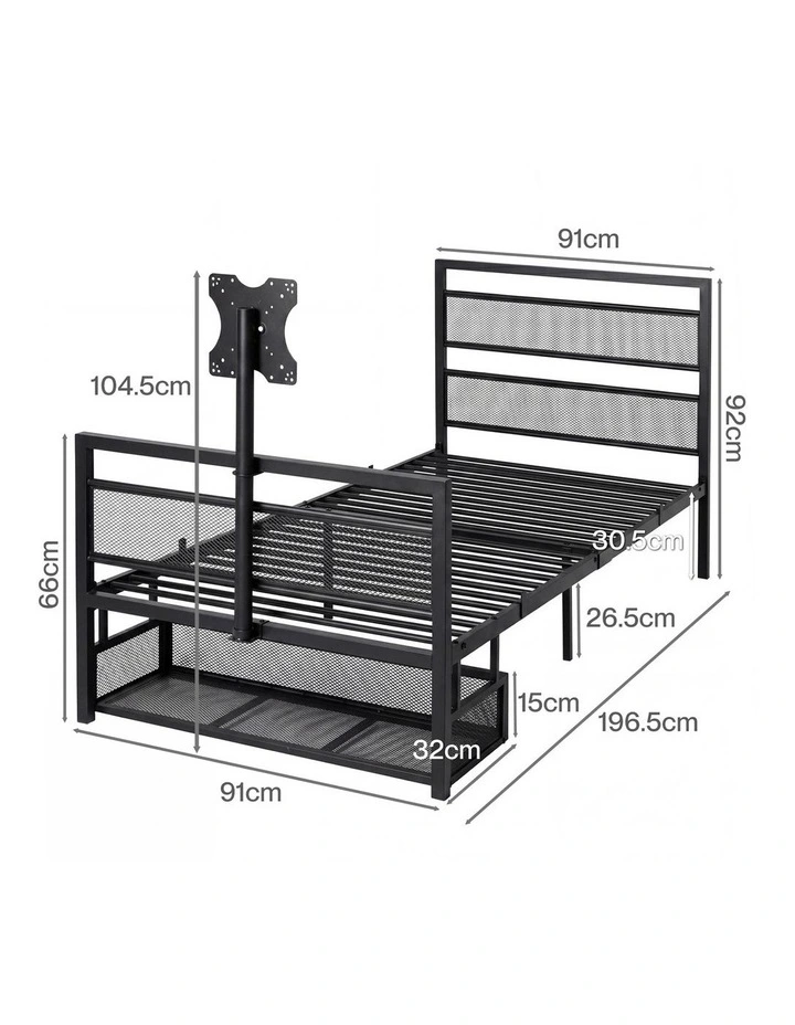Levede Gaming Bed Frame Rotating TV Mount Storage Metal Single Bed 32in Bedroom image 3