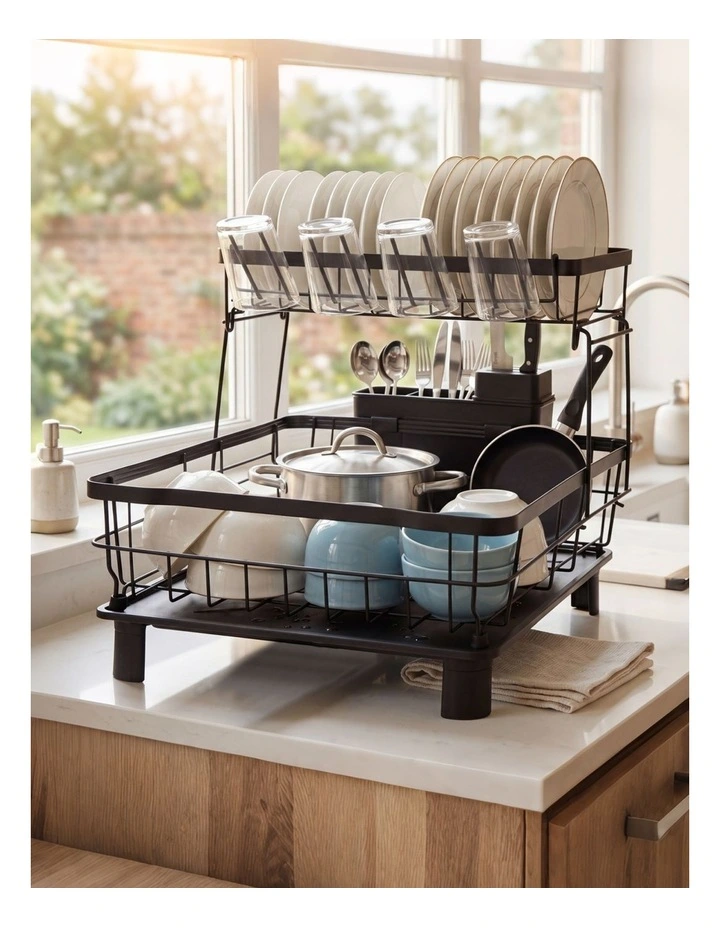 Toque 2 Tier Drying Rack Kitchen Organizer Storage Plate Drainer Cutlery Holder image 7