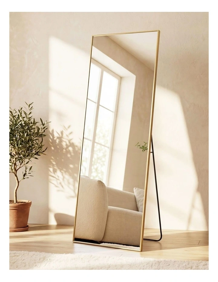 Yezi Rectangular Full Length Mirror 165x60cm Gold Standing Floor Wall Leaning image 7