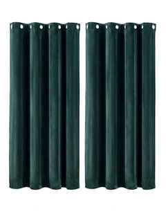 Marlow Blackout Curtains 2 Panels Velvet Room Darkening Eyelet Curtains Green