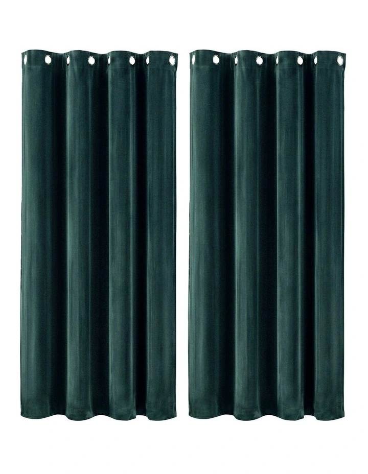 Marlow Blackout Curtains 2 Panels Velvet Room Darkening Eyelet Curtains Green image 1