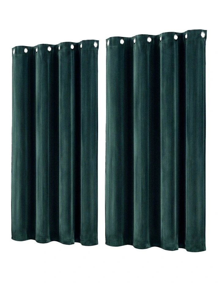Marlow Blackout Curtains 2 Panels Velvet Room Darkening Eyelet Curtains Green image 2