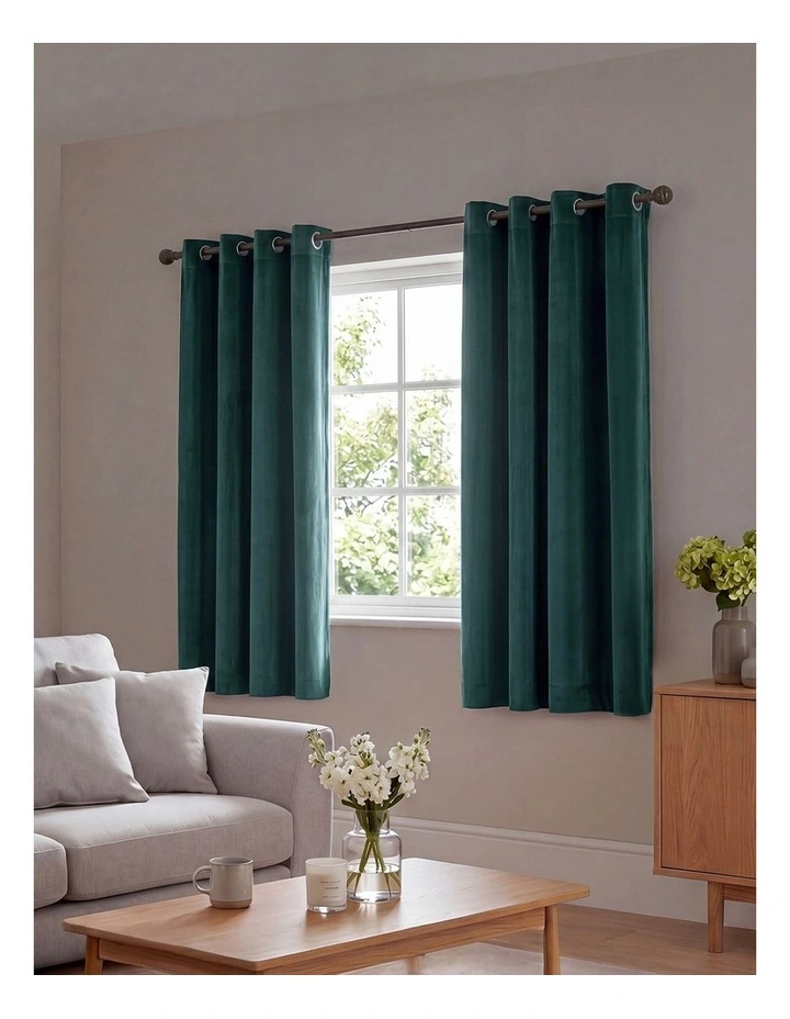 Marlow Blackout Curtains 2 Panels Velvet Room Darkening Eyelet Curtains Green image 7