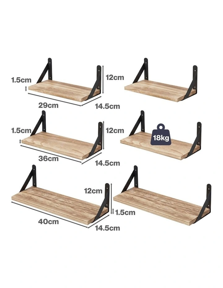 Levede Floating Wall Shelves 6 Pcs Wall Mounted Display Bookshelf Rack Kitchen image 3