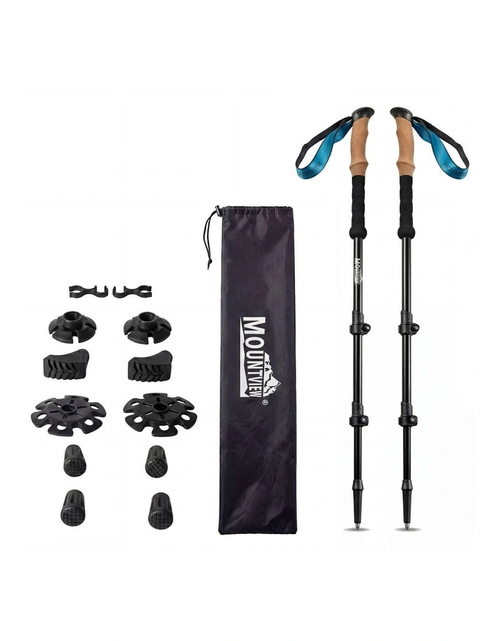 Mountview 2 Pcs Hiking Trekking Poles Walking Stick Adjustable Lightweight Black image 1