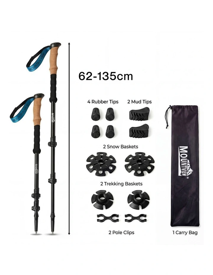 Mountview 2 Pcs Hiking Trekking Poles Walking Stick Adjustable Lightweight Black image 3