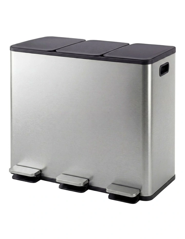 Toque Pedal Rubbish Bin Kitchen Trash Can Stainless Steel 3 x 18L Waterproof image 1