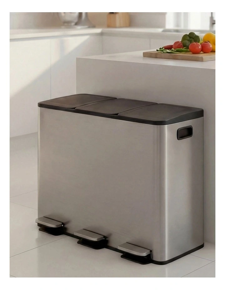 Toque Pedal Rubbish Bin Kitchen Trash Can Stainless Steel 3 x 18L Waterproof image 6