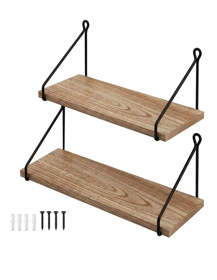 Levede Floating Wall Mounted Shelves Rustic 2Pcs Storage Display Bedroom Kitchen image 1