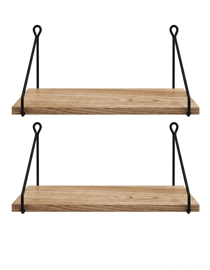 Levede Floating Wall Mounted Shelves Rustic 2Pcs Storage Display Bedroom Kitchen image 2