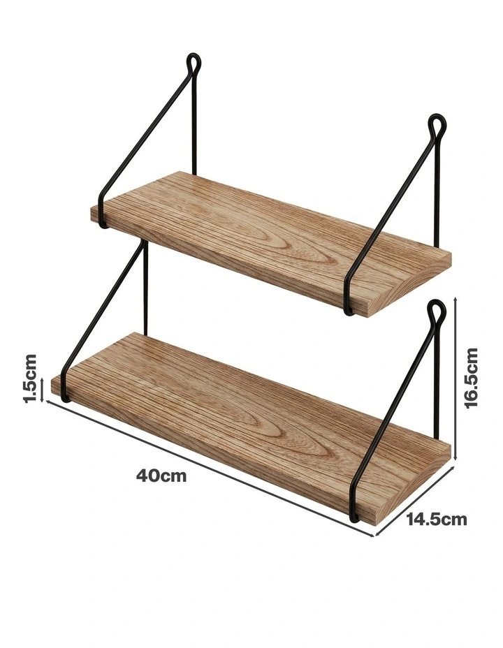 Levede Floating Wall Mounted Shelves Rustic 2Pcs Storage Display Bedroom Kitchen image 3